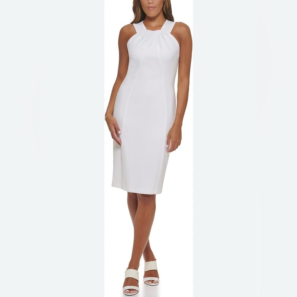 NWT Calvin Klein Pleated Halter Neck Scuba Crepe Sheath - size 8 - Picture 3 of 3